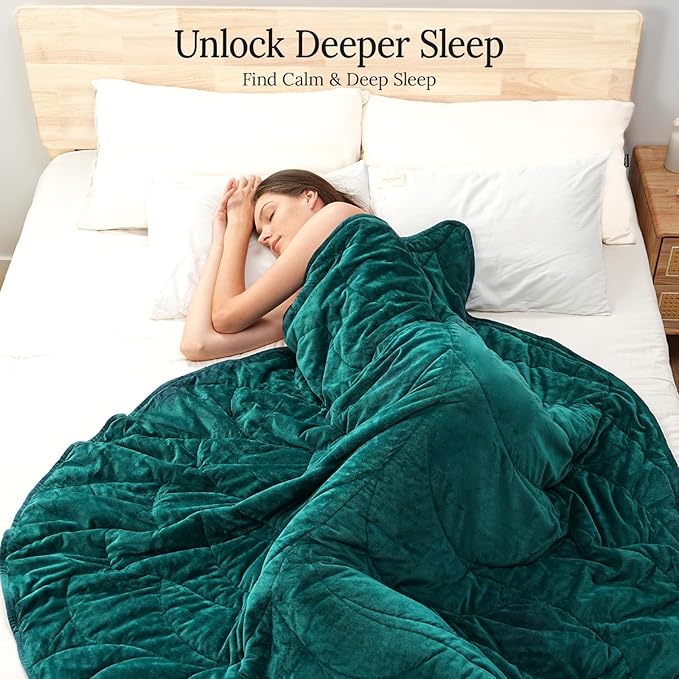 Kaisa Weighted Blanket for Adults (10 lbs, 60" x 78"), Soft Heavy Blanket Machine Washable, Queen Size Weighted Blankets with Glass Beads for Stress Relief and Sleep Promotion,Green