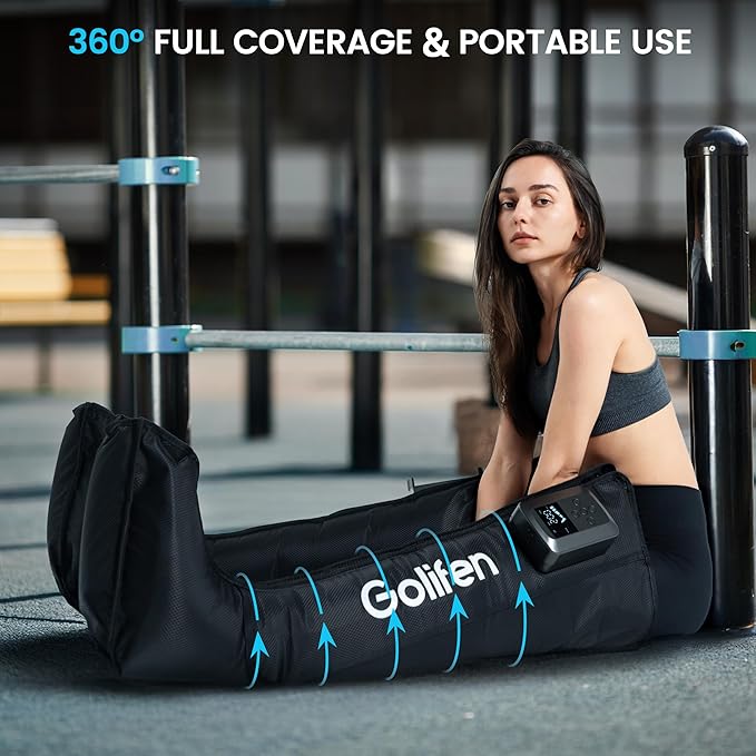 Cordless Leg Compression Massager, Portable Compression Boots with 5 Air Chambers, Full Leg Massager for Circulation & Muscle Pain Relief, Holiday Birthday Gift for Athletes Men Women