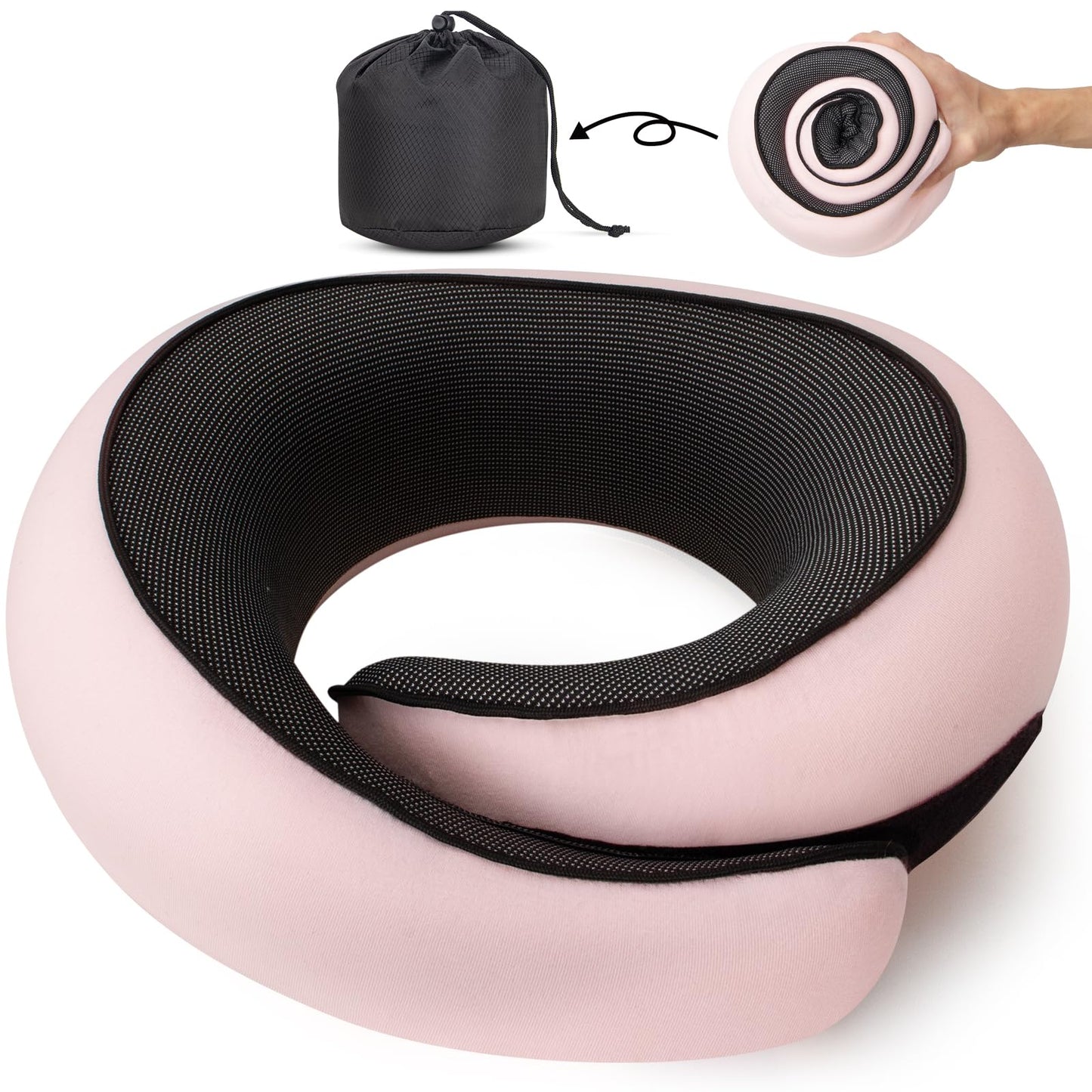 NOCRLG Travel Pillow, Travel Neck Pillow for Airplanes Car, 100% Pure Memory Foam Travel Pillow, Sleeping Essentials for Long Flight 360° Head Support Degree Comfort and Breathability (Pink)