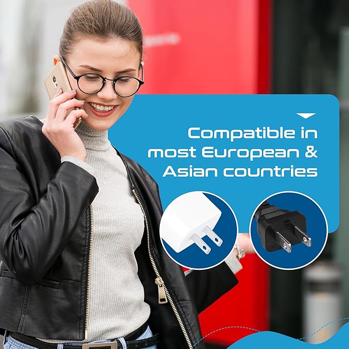 Ceptics USA, Canada to European Plug Adapter - Type C Adapter compatible in Europe, Canada to European travel plug adapter Ideal for Phones, Camera & more - CE Certified - RoHS Compliant - 6 Pack