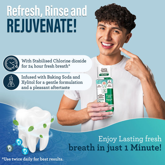 GuruNanda Gum Hygiene Makeover Kit with Ashwagandha & Cocomint (Travel Size) Oil Pulling, Neem Toothpaste, Breath Harmonizer Mouthwash, 2-in-1 Floss Picks & Whitening Toothbrushes