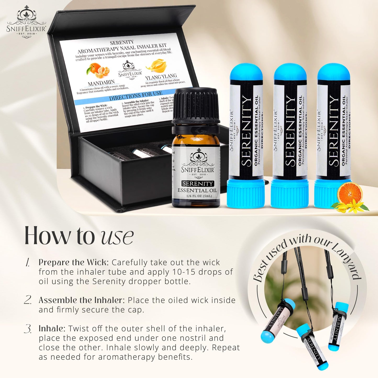 SniffElixir 3 Packs Serenity Aromatherapy Nasal Inhaler DIY Kit - Make 3 Serenity Portable Nose Inhaler Stick Natural Stress Relief Inhaler Essential Oil Inhaler that Calm, Boosts Mood, Reduces Worry