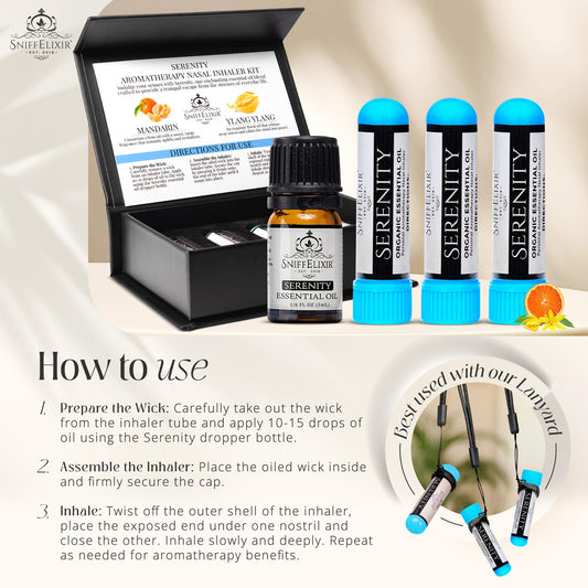 SniffElixir 3 Packs Serenity Aromatherapy Nasal Inhaler DIY Kit - Make 3 Serenity Portable Nose Inhaler Stick Natural Stress Relief Inhaler Essential Oil Inhaler that Calm, Boosts Mood, Reduces Worry