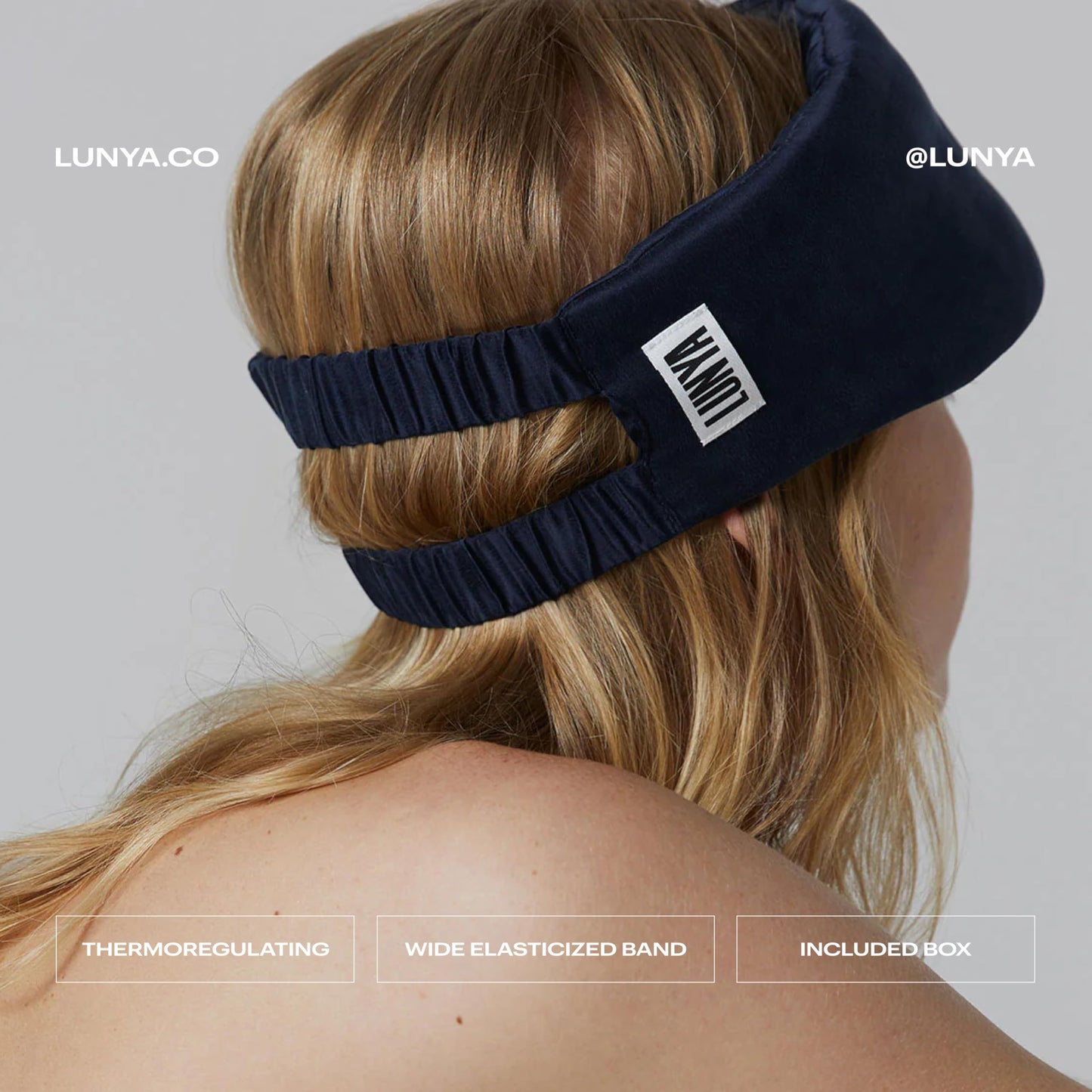 Lunya Weighted Silk Sleep Mask – Mulberry Silk Eye Cover with Cooling Glass Beads, Noise-Reducing Fit, Washable Fabric, and Travel Pouch – Sleeping Mask for Men and Women - Deep Blue - Small