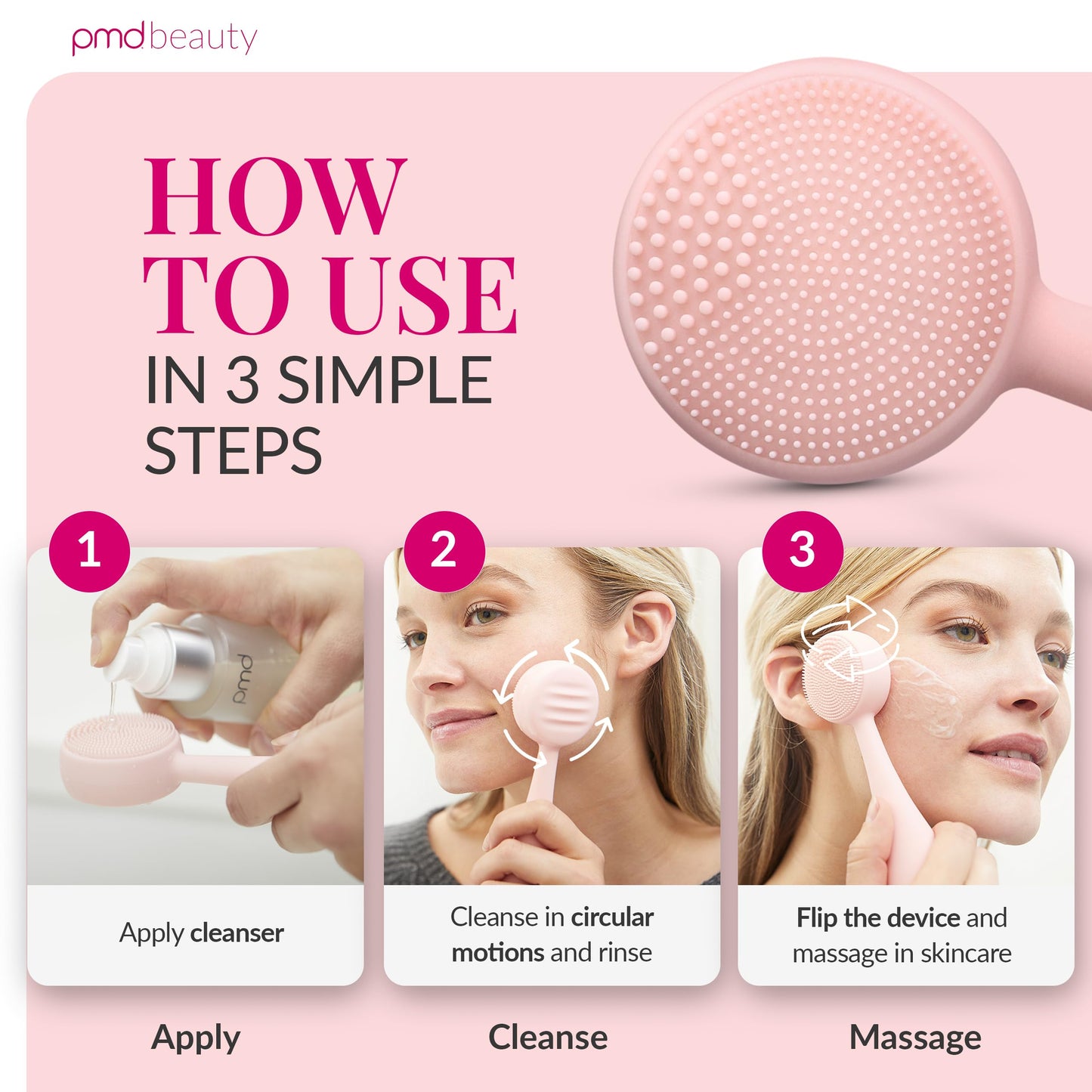 PMD Beauty: Electric Facial Cleansing Brush - Smart Facial Device with Silicone Brush & Anti-Aging Massager, Blush