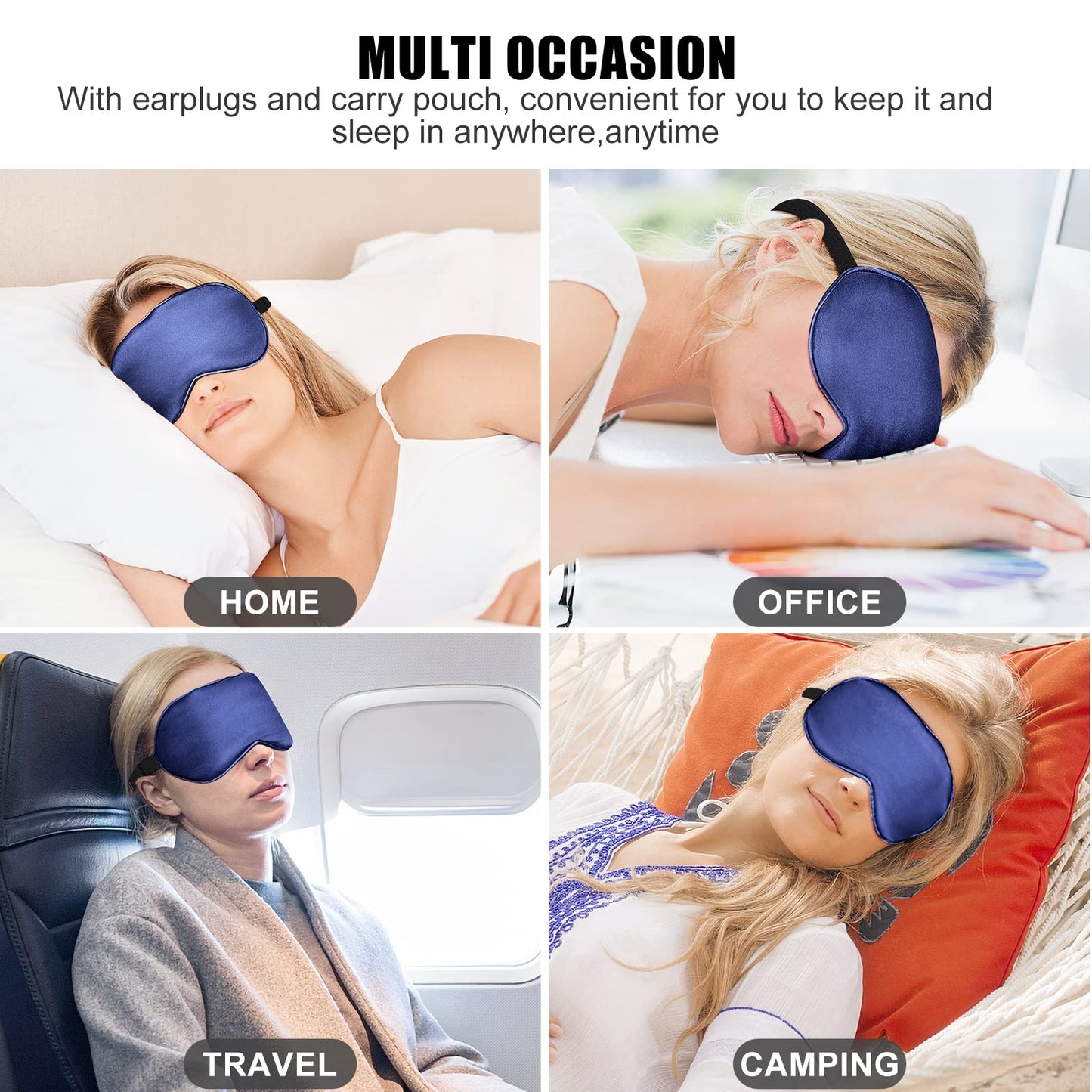 Cavoilu Cooling Sleep Mask w/Gel Eye Mask, Silk Eye Mask for Sleeping, Heated Eye Masks, Blindfold Eye Cover Sleeping Mask for Home Office Travel, Gifts for Men Women, Stocking Stuffers (Blue)