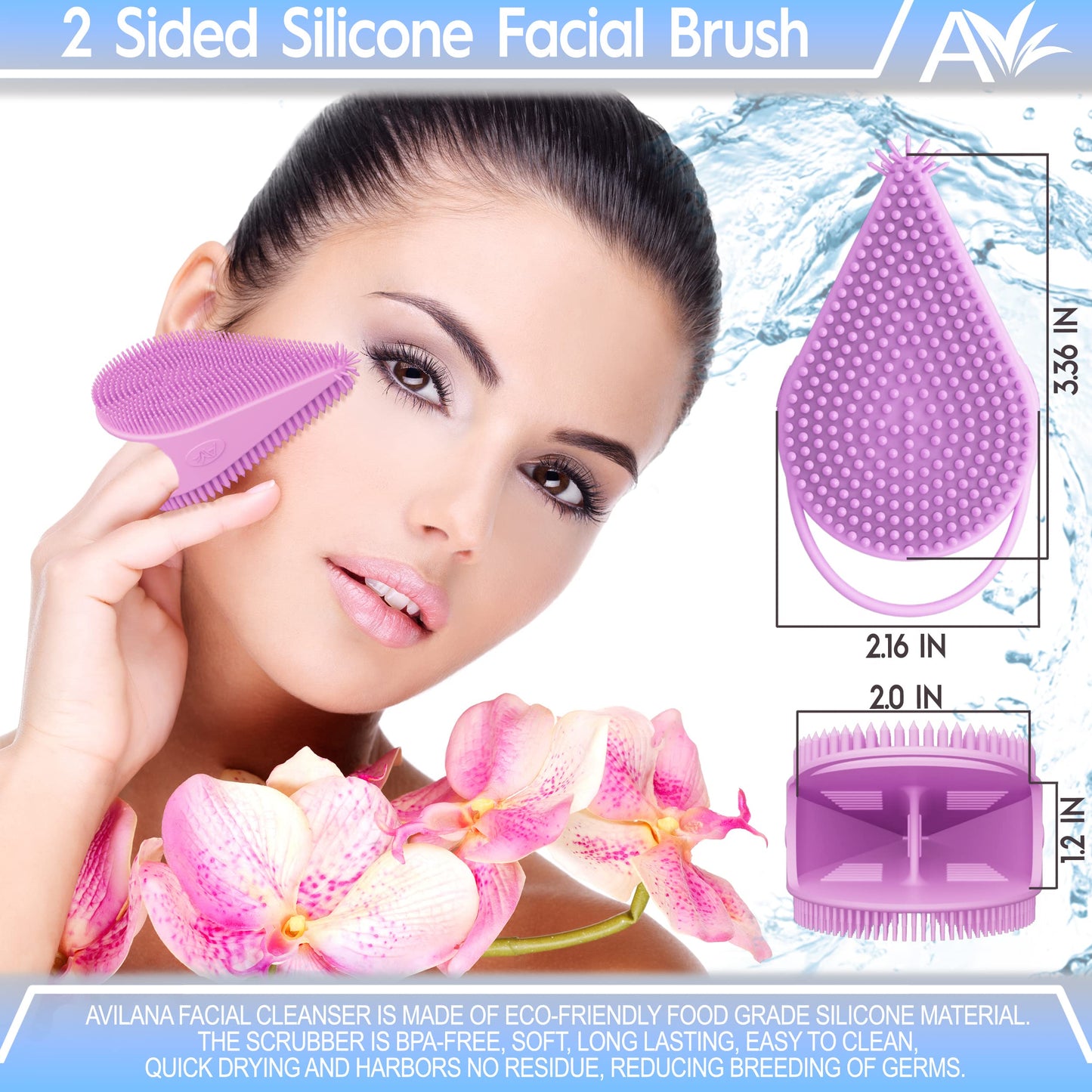 Avilana Silicone Face Scrubber- Dual Sided Manual Facial Cleansing Brush -Face Scrubber and Exfoliator- Deep Cleansing for All Skin Type (Lavender)