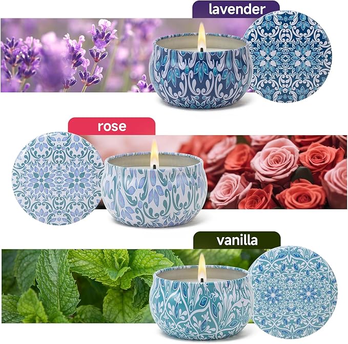 3 Pack Scented Candles Gift, 2.5 oz Aromatherapy Candles for Home Scented, Natural Soy Candles Stress Relief Gift for Women, Portable Small Jar Candles Set Gifts for Mother's Day, Birthday