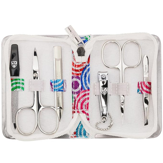 3 Swords Germany - brand quality 6 piece manicure pedicure kit set for professional finger & toe nail care with synthetic leather case - Made in Germany - colored