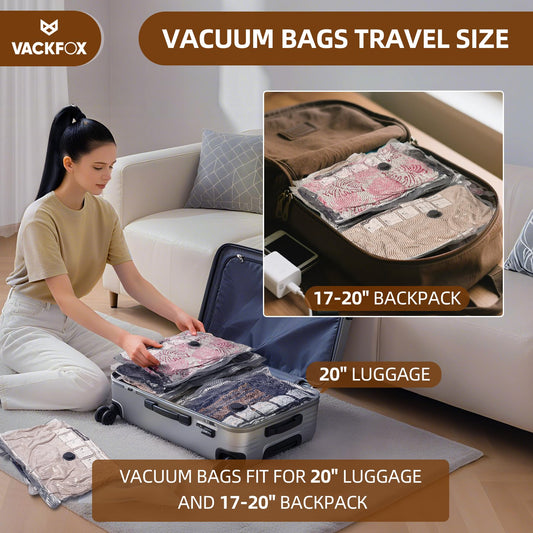 VACKFOX 6 Pack Travel Vacuum Storage Bags with Pump, Vacuum Seal Bags for Clothing, Compression Bags for Travel(2L+2M+2S), Space Saver Kit for Clothes with LED Light