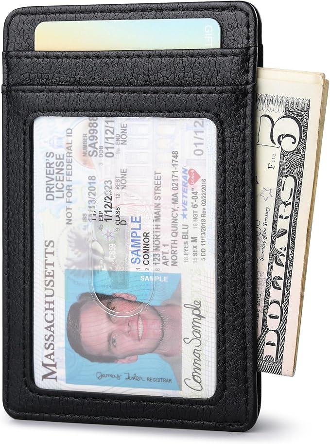 Buffway Mens Slim Wallet, Minimalist Thin Front Pocket Leather Credit Card Holder with RFID Blocking for Work Travel