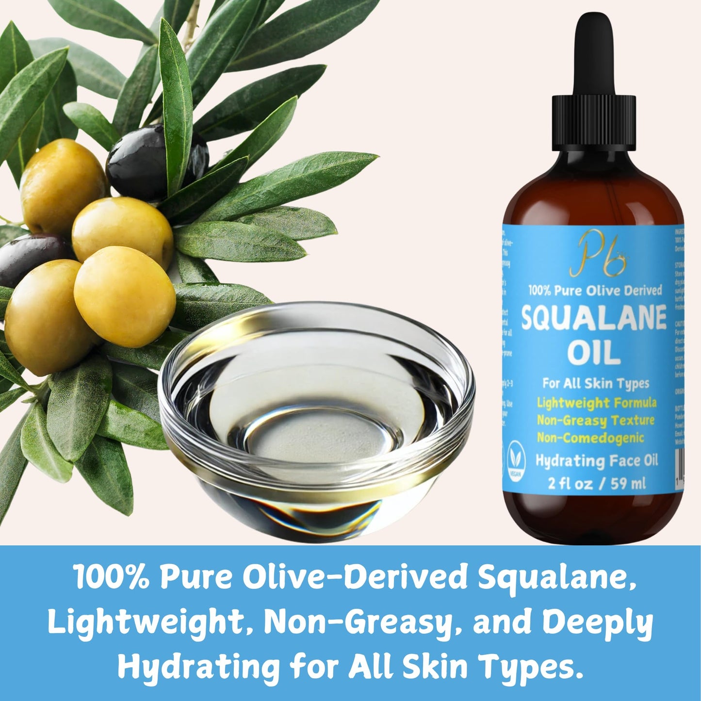 Squalane Oil – 100% Plant-Derived, Lightweight & Fast-Absorbing Squalane Face Oil for Anti-Aging, Dry Skin, Hair & Body | Non-Greasy, Non-Comedogenic Moisturizer | 2 fl oz