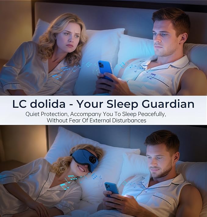 LC-dolida 5.4 Bluetooth Sleep Mask with White Noise,Sleep Headphones,Bluetooth Wireless Music Eye Mask, Ideal for Travel, Night Work, Side Sleeping and Office Use for Both Men and Women(Dusty Cyan)
