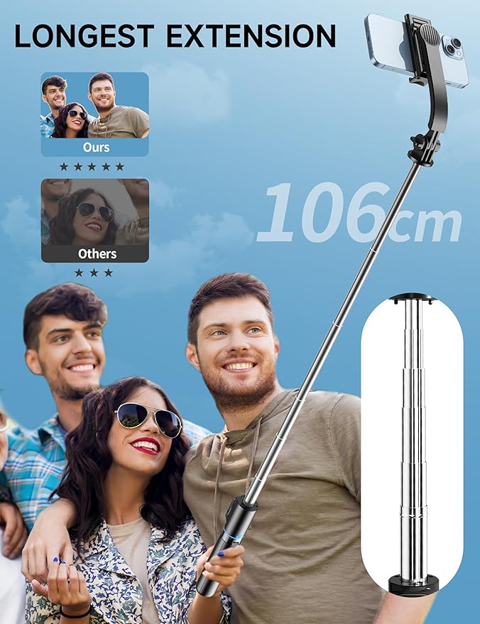 42" Selfie Stick Tripod with Fill Light Extendable Phone Stand All-in-1 Selfie Stick Travel Tripod with Detachable Remote & Phone Holder Cell Phone Tripod Compatible with iPhone/Android