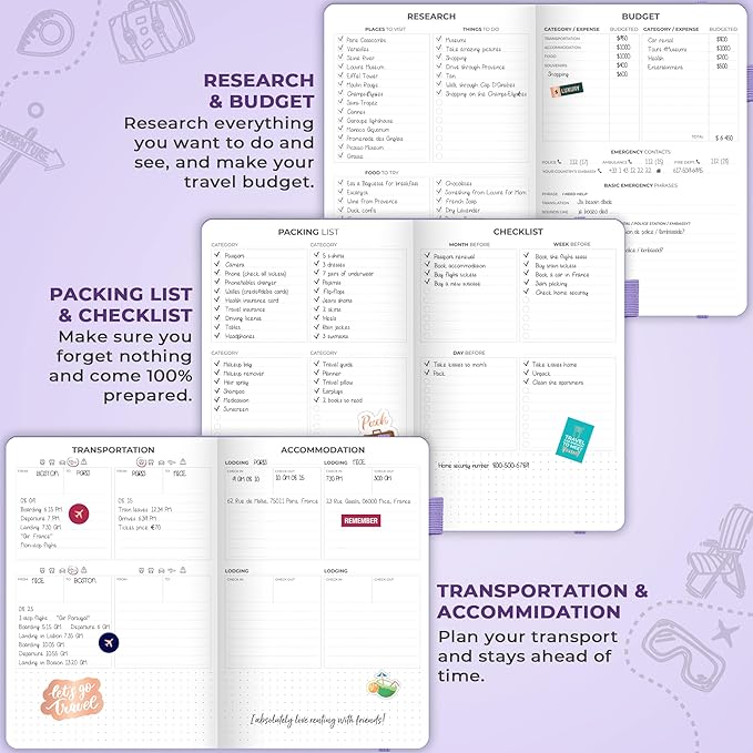 Clever Fox Travel Journal – Vacation & Trip Organizer with Budget Plan, Packing List, Travelling Expense Tracker, A5 (Lavender)