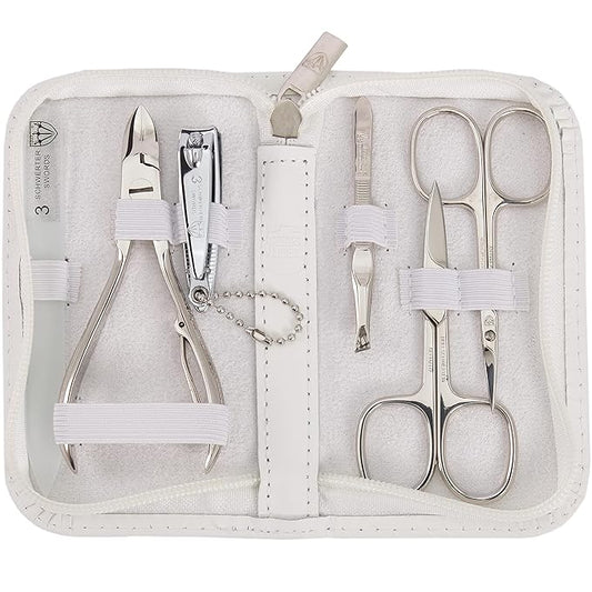3 Swords Germany - brand quality 6 piece manicure pedicure grooming kit set for professional finger & toe nail care scissors clipper genuine leather case in gift box, Made in Solingen Germany (02266)