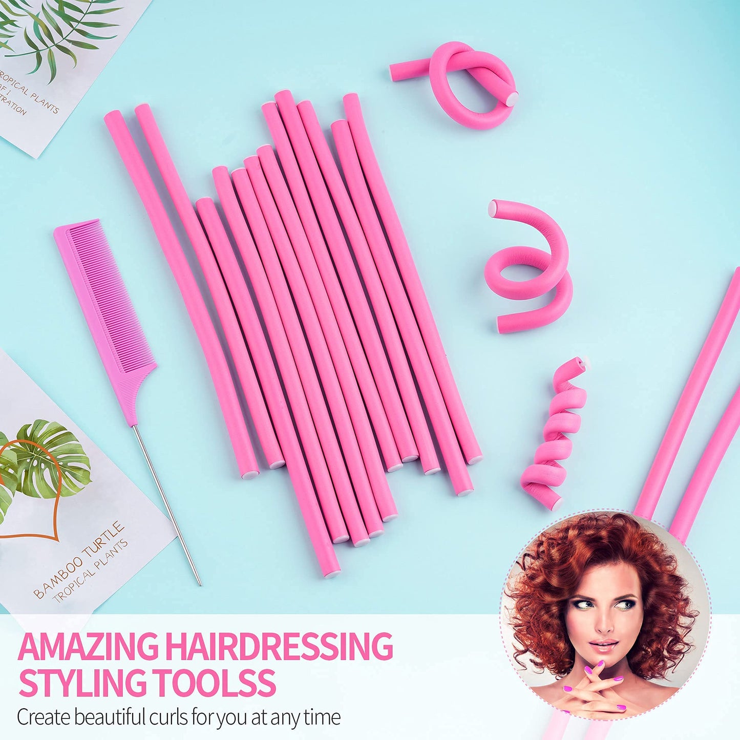 30PCS 9.45" Flexi Rods Curlers Set for Short and Long Hair, No Heat Foam Rollers with Steel Comb Buytta