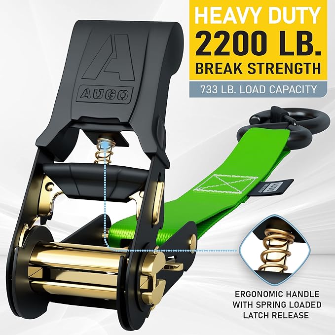 AUGO Ratchet Straps Heavy Duty 4 Pack -15 FT - 2200 LB Break Strength – with Safety Lock S Hooks - Cargo Straps for Moving, Appliances, Motorcycle – Soft Loop Tie Down Straps