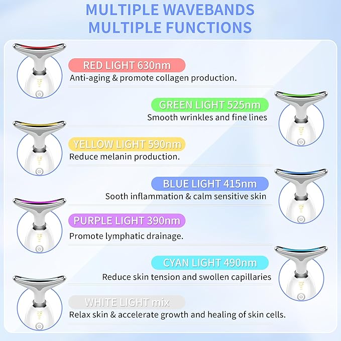 7-Color LED Facial Massager Tool, face Massager Tool with Vibration, Gua Sha-Inspired Design + Cooling Gel for Skin Firming & Daily Skincare Routine