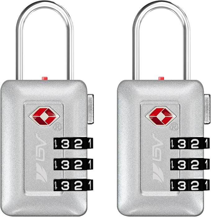 BV TSA Accepted Luggage Travel Lock, Set-Your-Own Combination Lock for School Gym Locker, Luggage Suitcase Baggage Locks, Filing Cabinets, Toolbox, Case (Silver, 2 Pack)