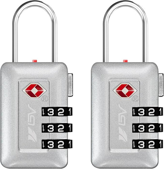 BV TSA Accepted Luggage Travel Lock, Set-Your-Own Combination Lock for School Gym Locker, Luggage Suitcase Baggage Locks, Filing Cabinets, Toolbox, Case (Silver, 2 Pack)