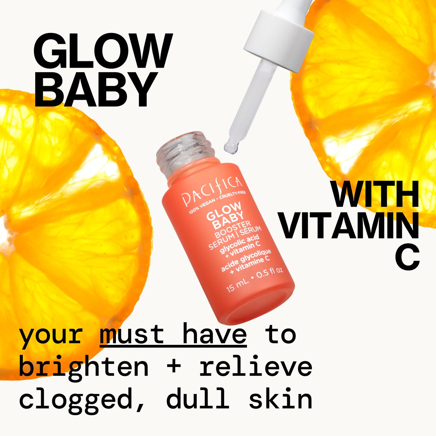 Pacifica Glow Baby Booster Mini Face Serum, Vitamin C & Glycolic Acid For Brightening Dull Skin, Fragrance-Free, Vegan & Cruelty-Free, 1 Fl Oz