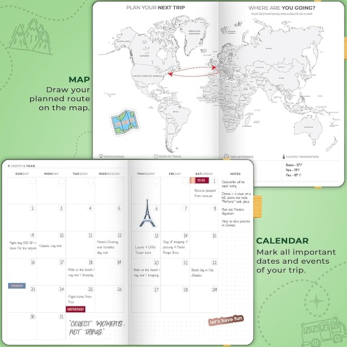 Clever Fox Travel Journal - Itinerary Travel Planner Organizer for Women, Men and Couples, Travel Log Journal, Lasts 5 Trips, A5 (Forest Green, A5 (5.8" x 8.3"))