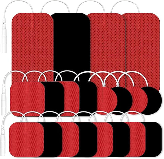 AUVON TENS Unit Replacement Pads Combination Set, 20 Packs Multiple Sizes Electrodes for TENS Unit, Reusable and Latex Free Pigtail TENS Pads for Multiple Pain Relief, 2mm Connector(Red)
