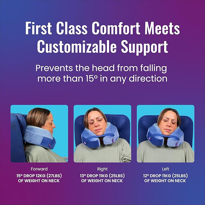 Cabeau Best Neck Pillow for Travel – Evolution Earth Deluxe – 360° Head, Neck and Chin Support for Sleeping – Sustainable Memory Foam - Removable, Washable Cover with Compact Carrying Case (Water)