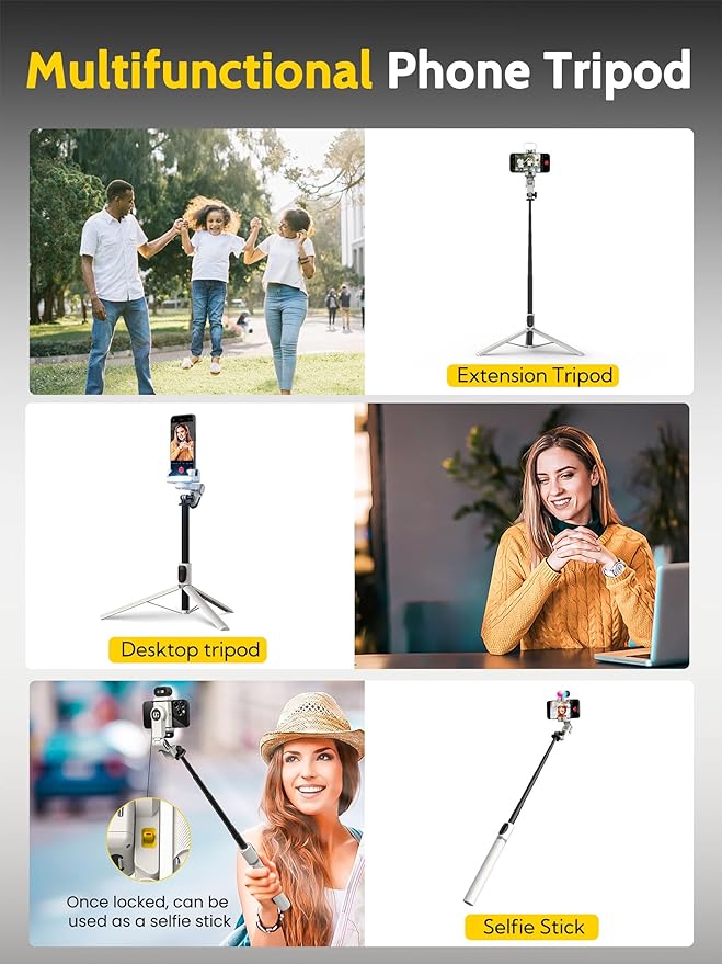 Auto Face Tracking Tripod 360 Rotation w/Stand for iPhone Android,Selfie Stick Phone Stand 360 Rotating for Video Recording,Phone Holder Follow You w/Remote,RGB Light for TikTok(M2Pro White)