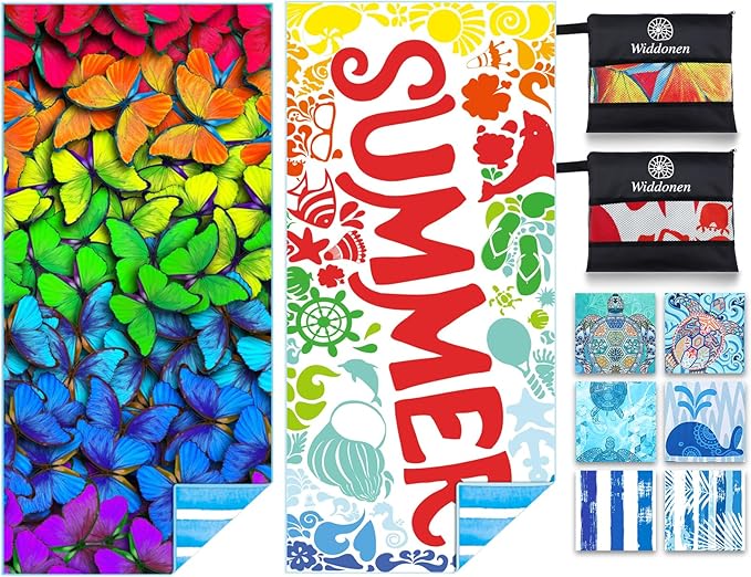 2 Pack Microfiber Lightweight Beach Towel Sand Free Quick Dry Absorbent Thin Compact Towels for Swimming Pool Camping Beach Accessories Large Easy Pack Travel Things for Vacation Essentials Gift