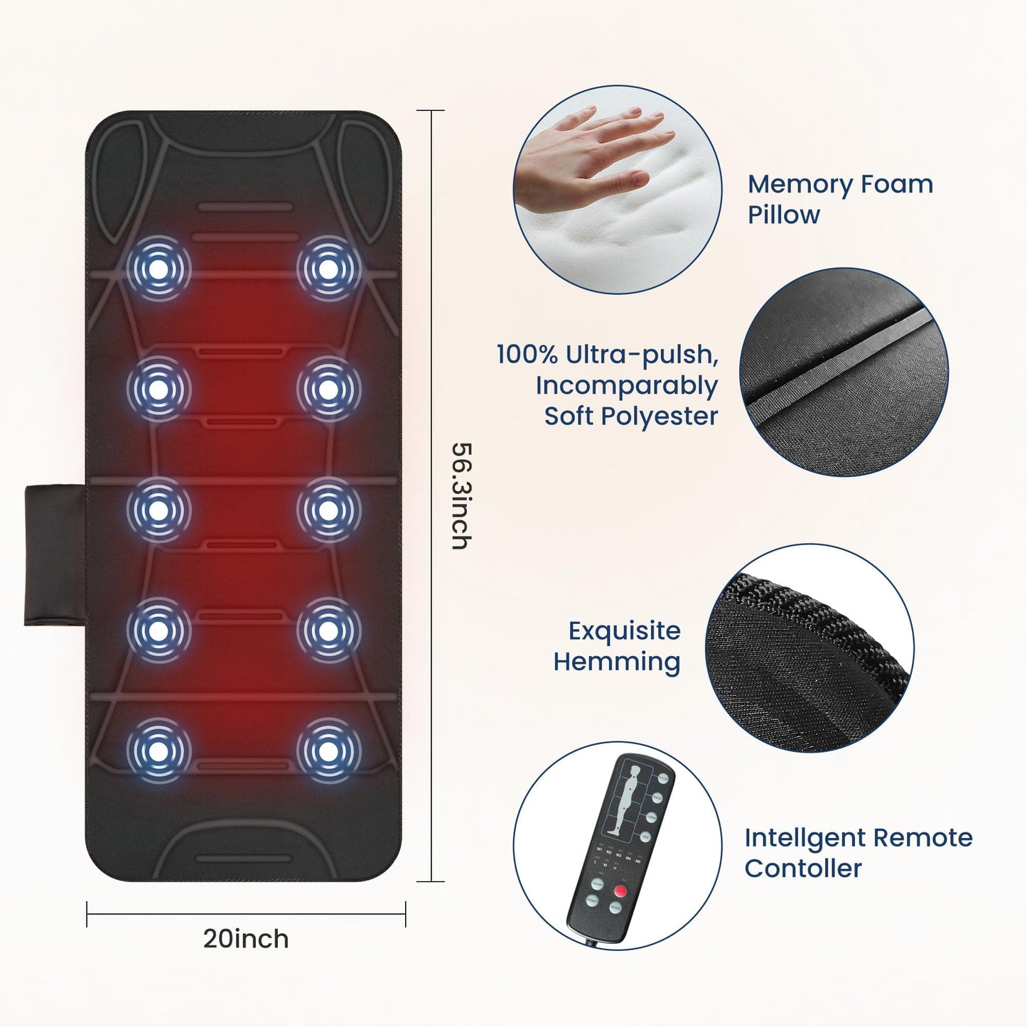 COMFIER Full Body Massage Mat with Heat, 10 Vibration Motors, 4 Heating Zones, 30-Minute Auto Shut-Off, Foldable Relaxation Pad for 3 Adjustable Intensity– Vibration Massage Only