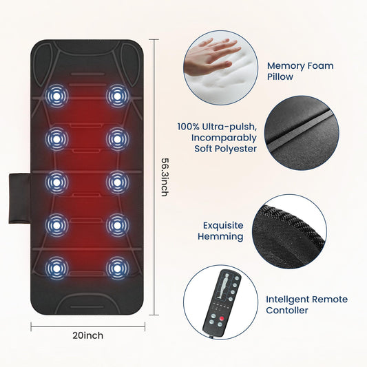 COMFIER Full Body Massage Mat with Heat, 10 Vibration Motors, 4 Heating Zones, 30-Minute Auto Shut-Off, Foldable Relaxation Pad for 3 Adjustable Intensity– Vibration Massage Only