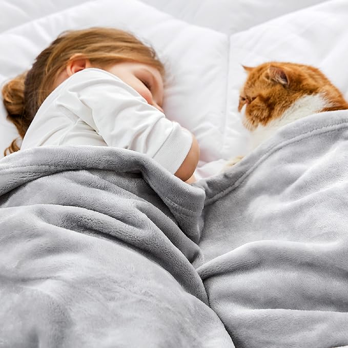 Bedsure GentleSoft Bedding Fleece Blanket for Girls and Boys - Soft Cozy Cute Small Throw Blankets for Travel, 43x55 Inches, Light Grey