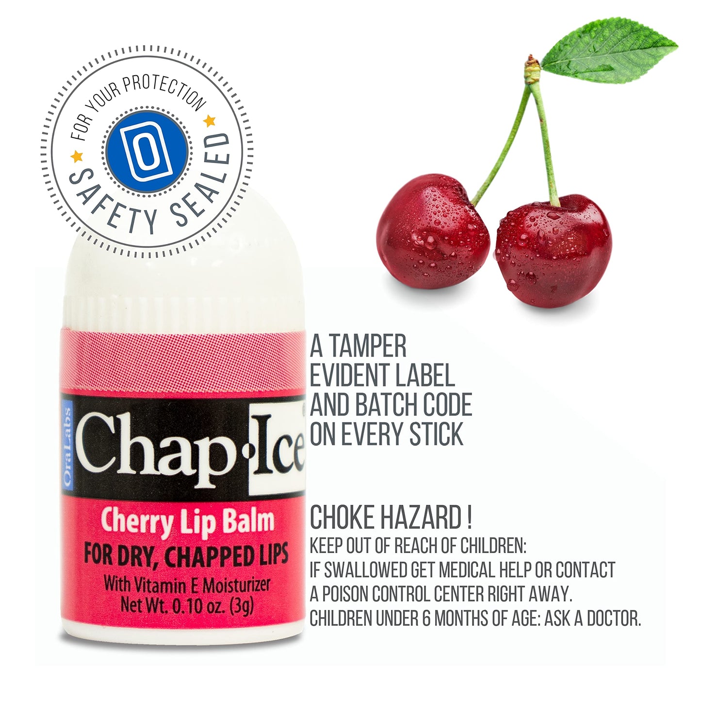 Chap-Ice® | 12-Count Mini Cherry Lip Balm Pack Fortified with Vitamin E for Dry, Cracked Lips | Made in USA | Cherry Flavor (0.10oz/3g Each)