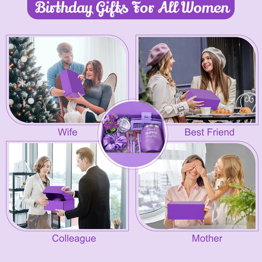 Abbylike Birthday Gifts for Women Purple Self Care Get Well Soon Gift Baskets and Sets for Mom Make up Care Package Box for Her Wife Friends Sister Girlfriend Christmas Valentines Mothers Day