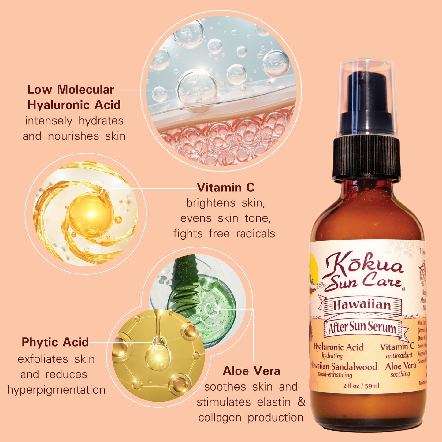 Kokua Sun Care After Sun Serum with Aloe Vera | 2oz | Hyaluronic Acid & Sandalwood | Vitiman C | After Sun Lotion, Aleo Vera Gel For Face, Sunburn Relief, Beach Vacation Essentials, Travel Size Lotion