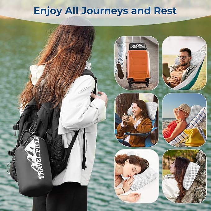 Travel Pillow Memory Foam Pillows, Ergonomic Wave Cervical Neck Pillow for Neck Pain Relief, Compressible Medium Firm Side Sleeper Pillow, Ideal for Camping, Office, Home & Bed (White, S)