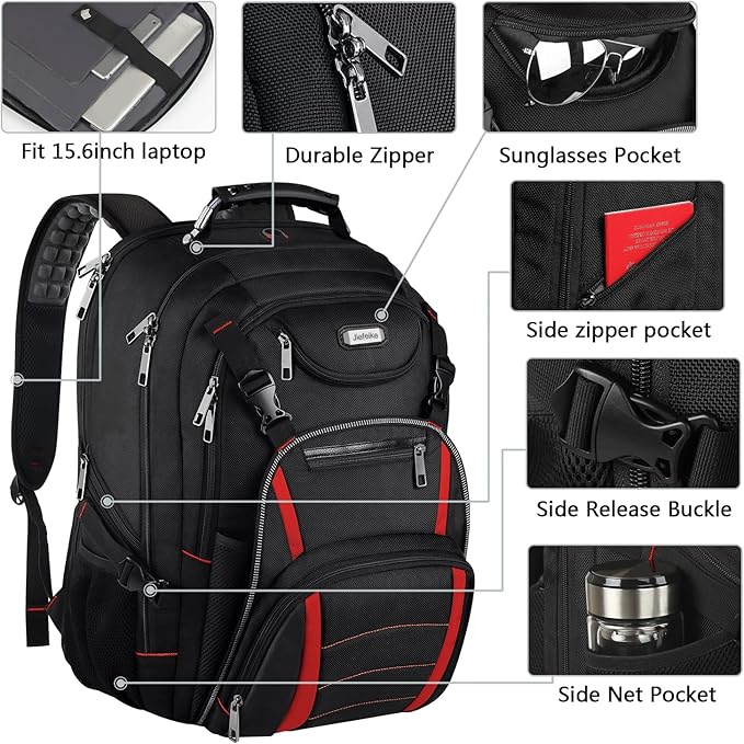 18.4 '' Laptop Backpack for Men,Women,55L Extra Large Travel Laptop Backpack with USB Charger Port,Headphone Hole,Chest Strap,TSA Friendly Flight Approved RFID Anti-theft Water Resistant Rugby Pocket
