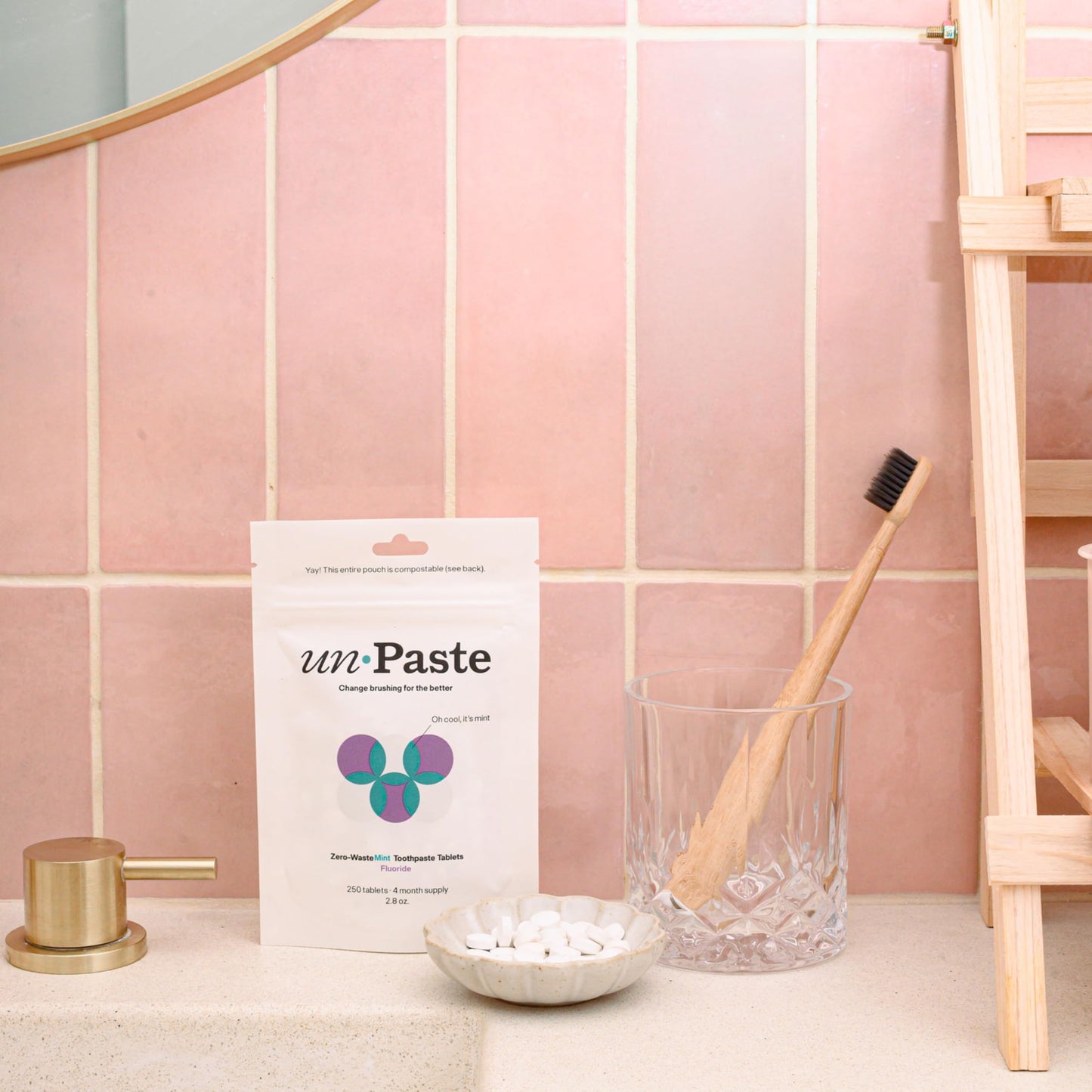 Unpaste Toothpaste Tablets, New Formula, Fluoride Mint, Xylitol Free, Vegan, Plastic Free, Travel-Friendly, Resealable Packet, 250ct, 4 Month Supply