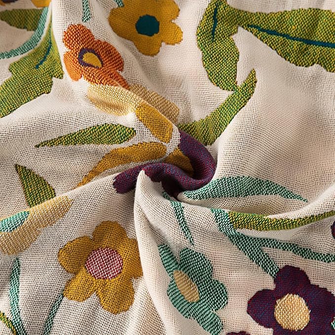 Boho Throw Blanket,100% Cotton Muslin Blankets for Bed,Cozy Fall Throw Blanket,Reversible Bohemian Throw Blankets for Couch,Farmhouse,Golden Phoenix,60"x80"