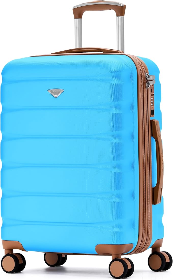 Carry On Suitcase Hardside TSA Lock & USB Port Silent Double Spinner Wheels Maximum Overhead Carry-On Bag Approved For Many Airlines( 22x18x10" ,Turquoise/Tan )