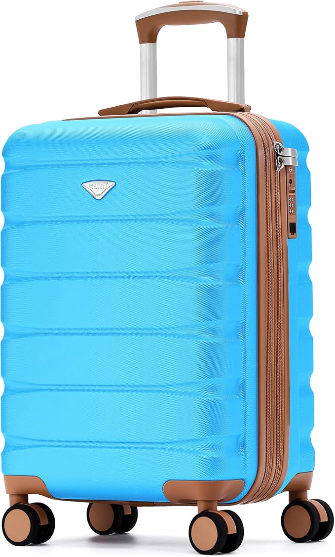 Carry On Suitcase Hardside TSA Lock & USB Port Silent Double Spinner Wheels Maximum Carry-On Bag For Canada Air Approved Airlines( 21.5x15.5x9" ,Turquoise/Tan )