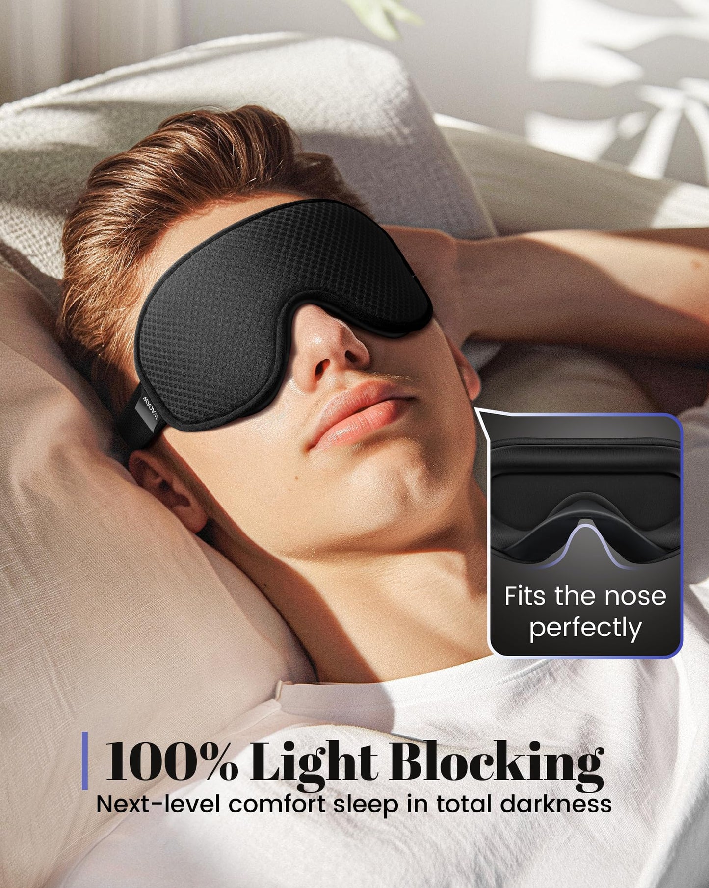 WAOAW Sleep Mask for Men Women: Blackout Eye Masks for Sleep - 3D Breathable Soft Comfortable Eye Mask for Travel - Adjustable Light Blocking Night Masks for Sleeping