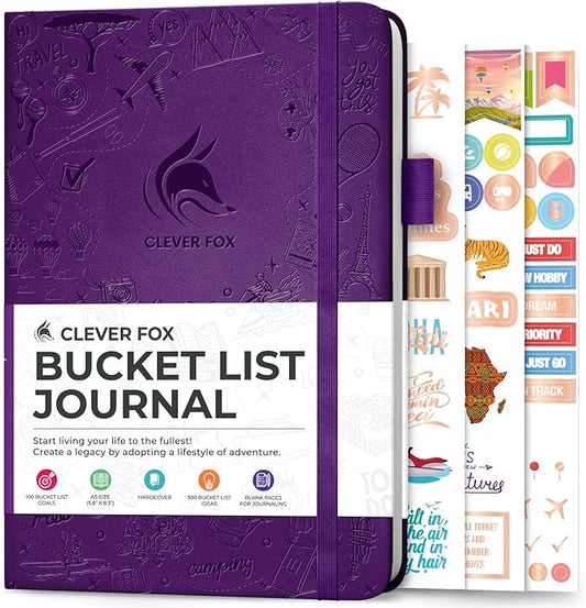Clever Fox Bucket List Journal – Inspirational Book for Memories & Adventures – Motivational Bucket List Notebook for Couples, A5 (Purple)