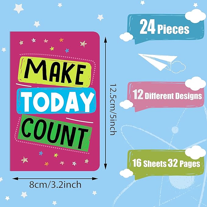 24 Pcs Mini Colorful Notebooks, Funny Motivational Journals Notepads Inspirational Notepads Small Pocket Notebook for Kids Teacher School Office Gift Bulk Prizes Travel Supplies (Colorful)