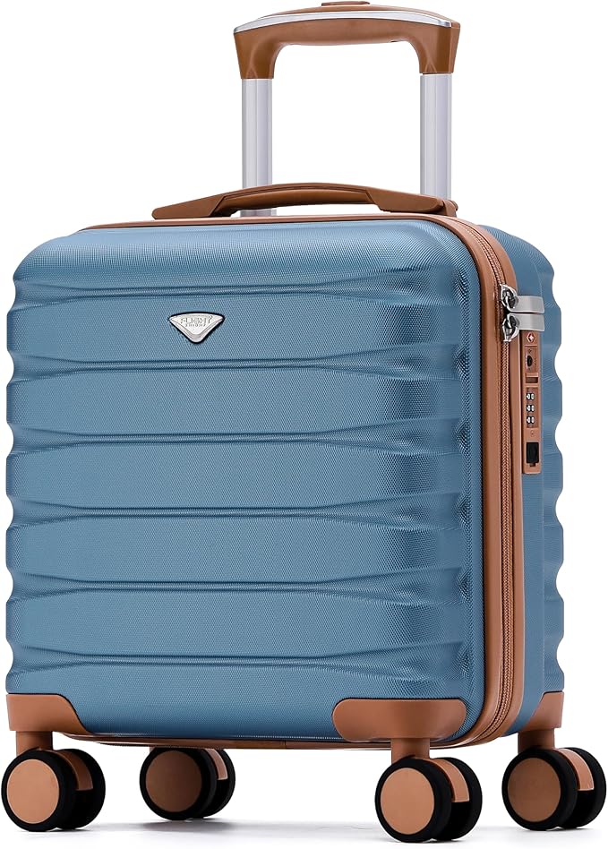 Carry On Suitcase Hardside TSA Lock & USB Port Silent Double Spinner Wheels Maximum Underseat Carry-On Bag For Virgin & South West Approved Airlines( 16.25x13.5x8" ,Blue/Tan )