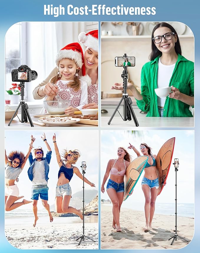 60" Phone Tripod for iPhone:Extendable Selfie Stick for iPhone-andriod, Selfie Stick Tripod with Remote for Video Recording in-Out Door of Content Creator