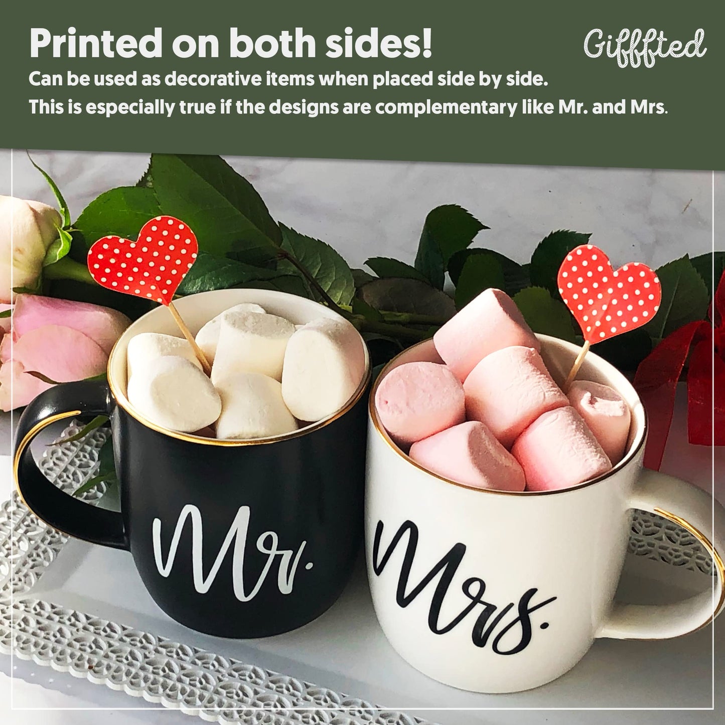 Triple Gifffted Mr and Mrs Coffee Mugs Couples Gifts Ideas for Christmas Wedding Anniversary Engagement Valentines,his Hers Present Husband Wife Him Her Men Women Bride Groom Newlyweds, Ceramic 380ml