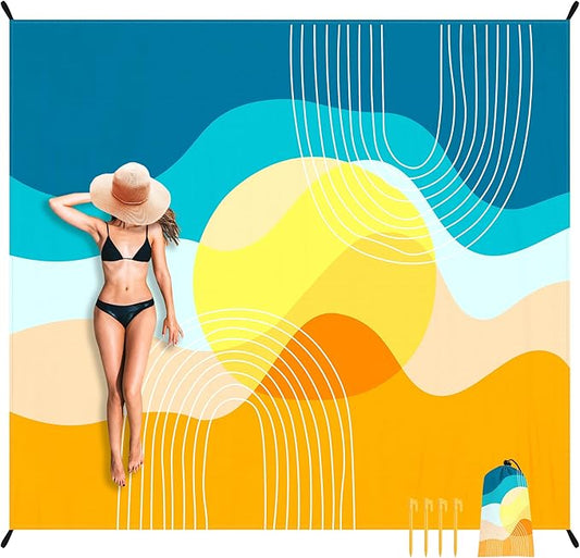 Beach Blanket, Waterproof Sandproof Beach Mat Lightweight Outdoor Picnic Blanket for Travel, Camping, Hiking